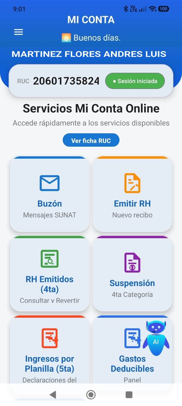 Pantalla principal Mi Conta