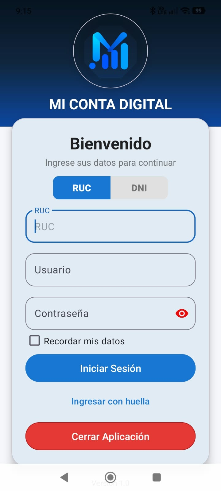 Inicio de sesión Mi Conta